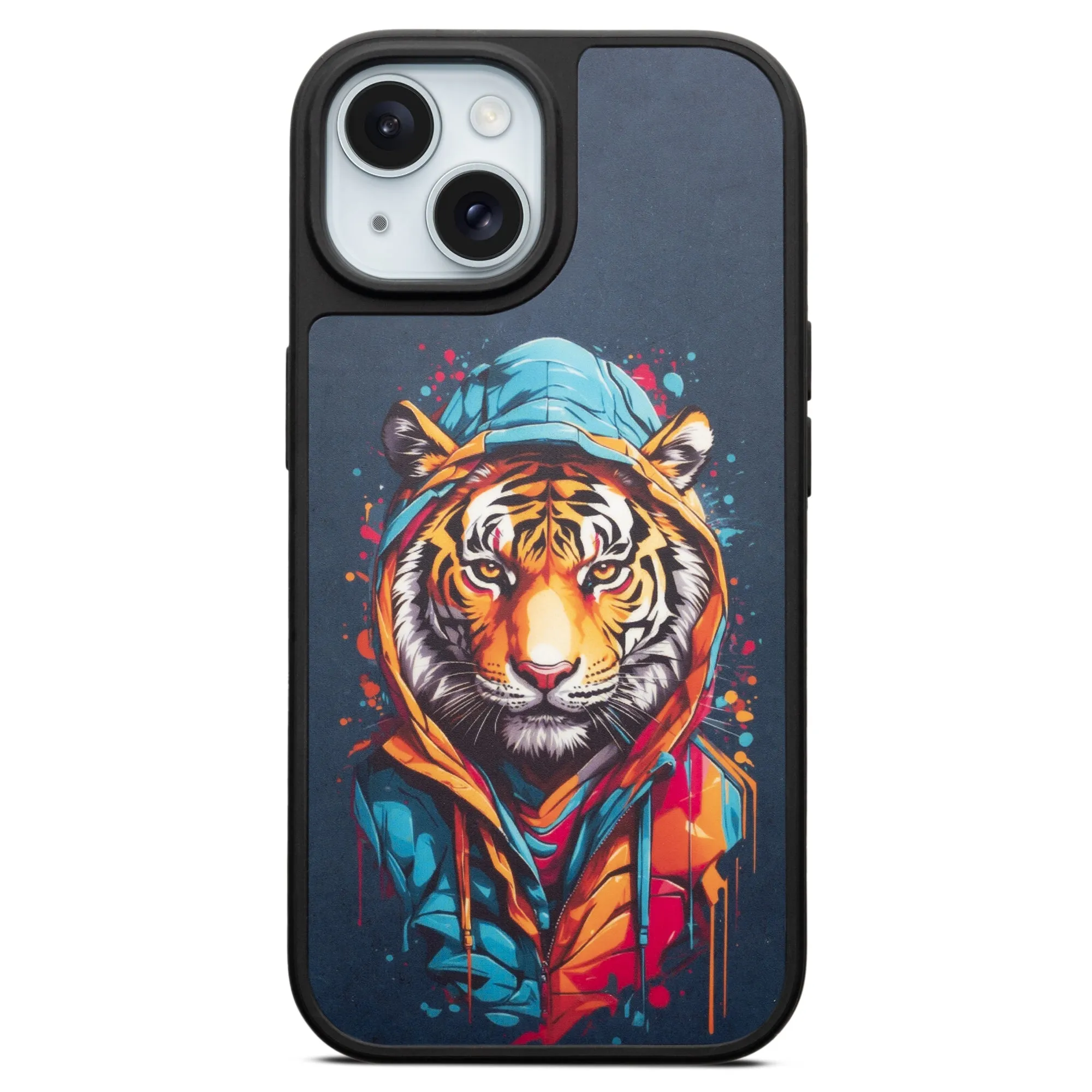Silicone Textured Frame Printed Hard Back Case For Apple iPhone 15 With Raised Camera Bumper