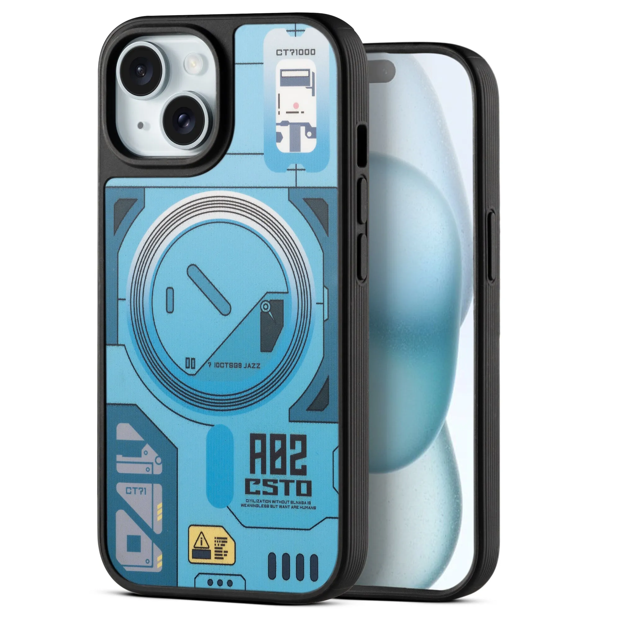 Silicone Textured Frame Printed Hard Back Case For Apple iPhone 15 With Raised Camera Bumper