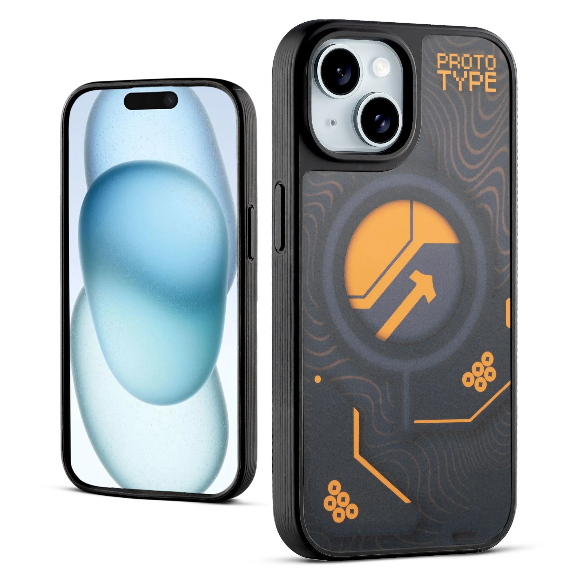 Silicone Textured Frame Printed Hard Back Case For Apple iPhone 15 With Raised Camera Bumper