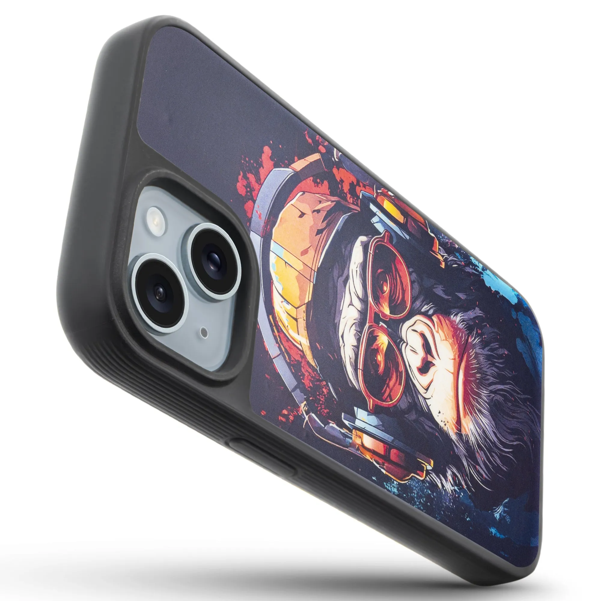 Silicone Textured Frame Printed Hard Back Case For Apple iPhone 15 With Raised Camera Bumper