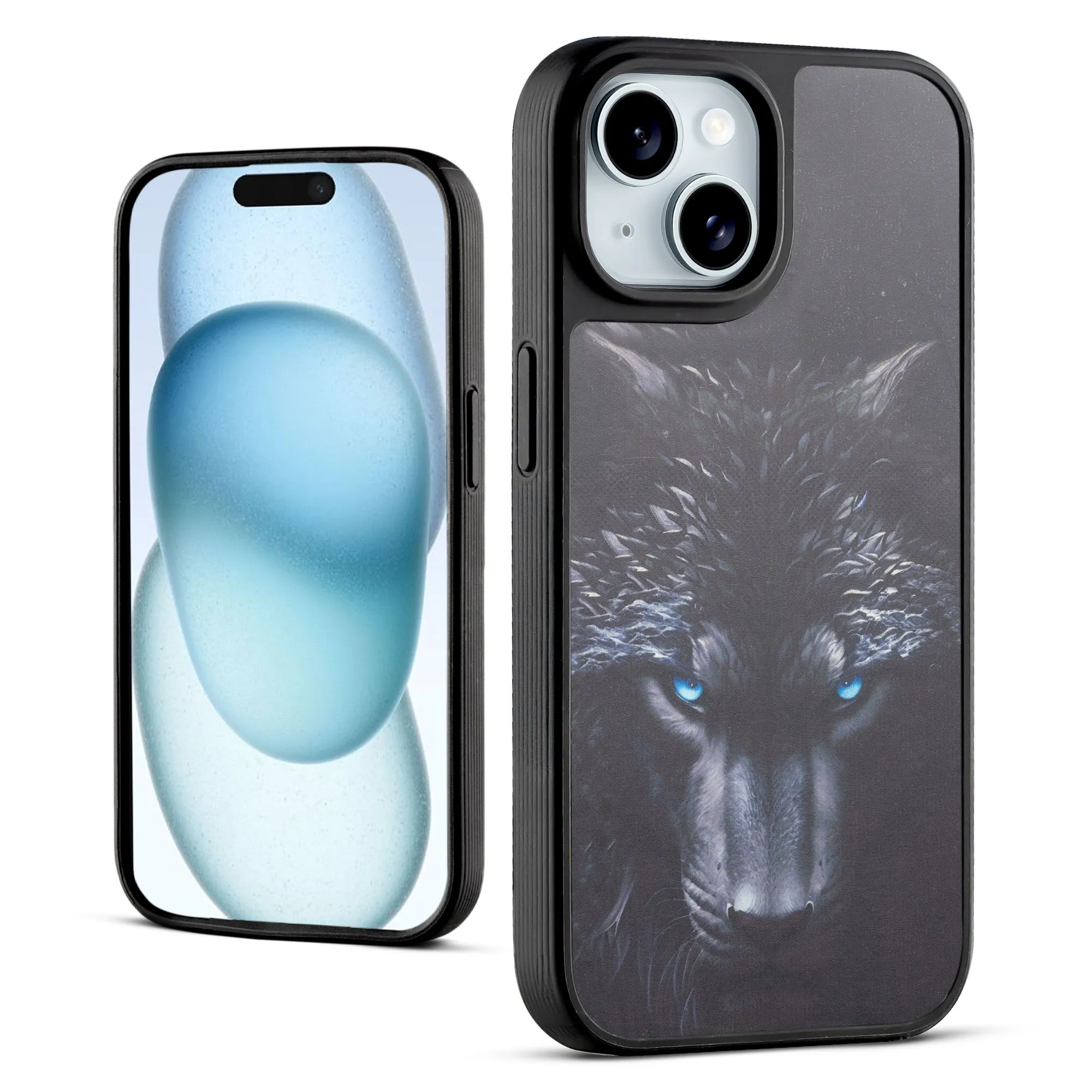 Silicone Textured Frame Printed Hard Back Case For Apple iPhone 15 With Raised Camera Bumper