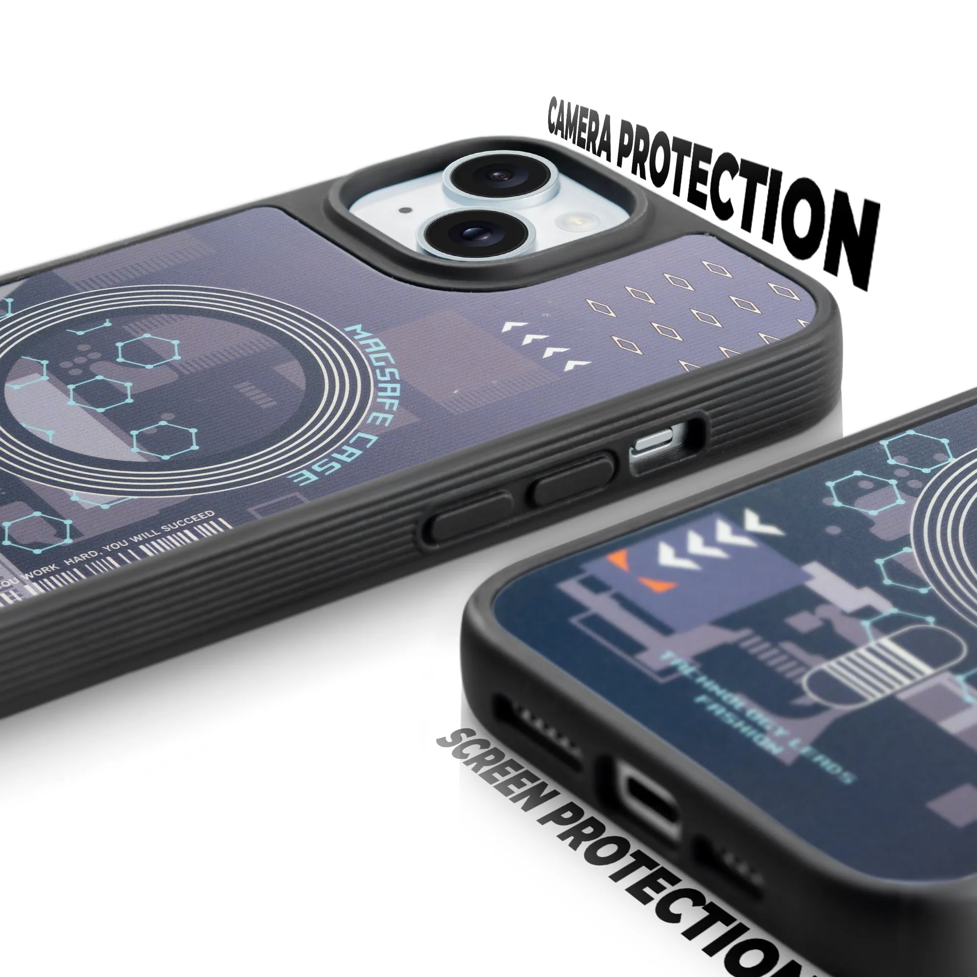 Silicone Textured Frame Printed Hard Back Case For Apple iPhone 15 With Raised Camera Bumper