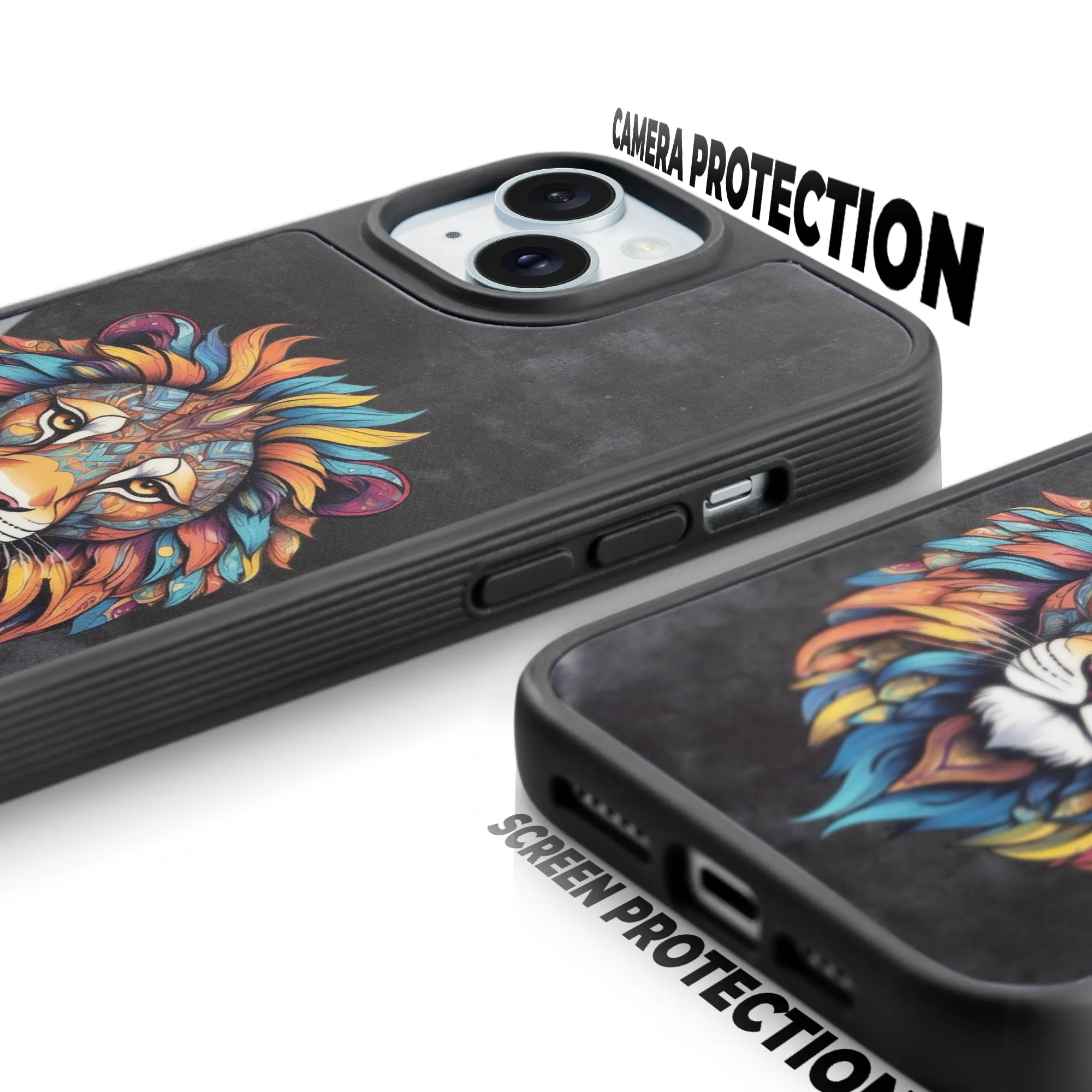 Silicone Textured Frame Printed Hard Back Case For Apple iPhone 15 With Raised Camera Bumper