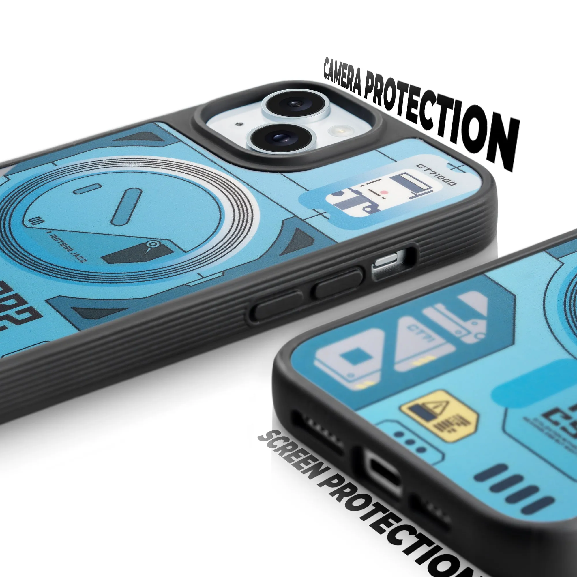 Silicone Textured Frame Printed Hard Back Case For Apple iPhone 15 With Raised Camera Bumper