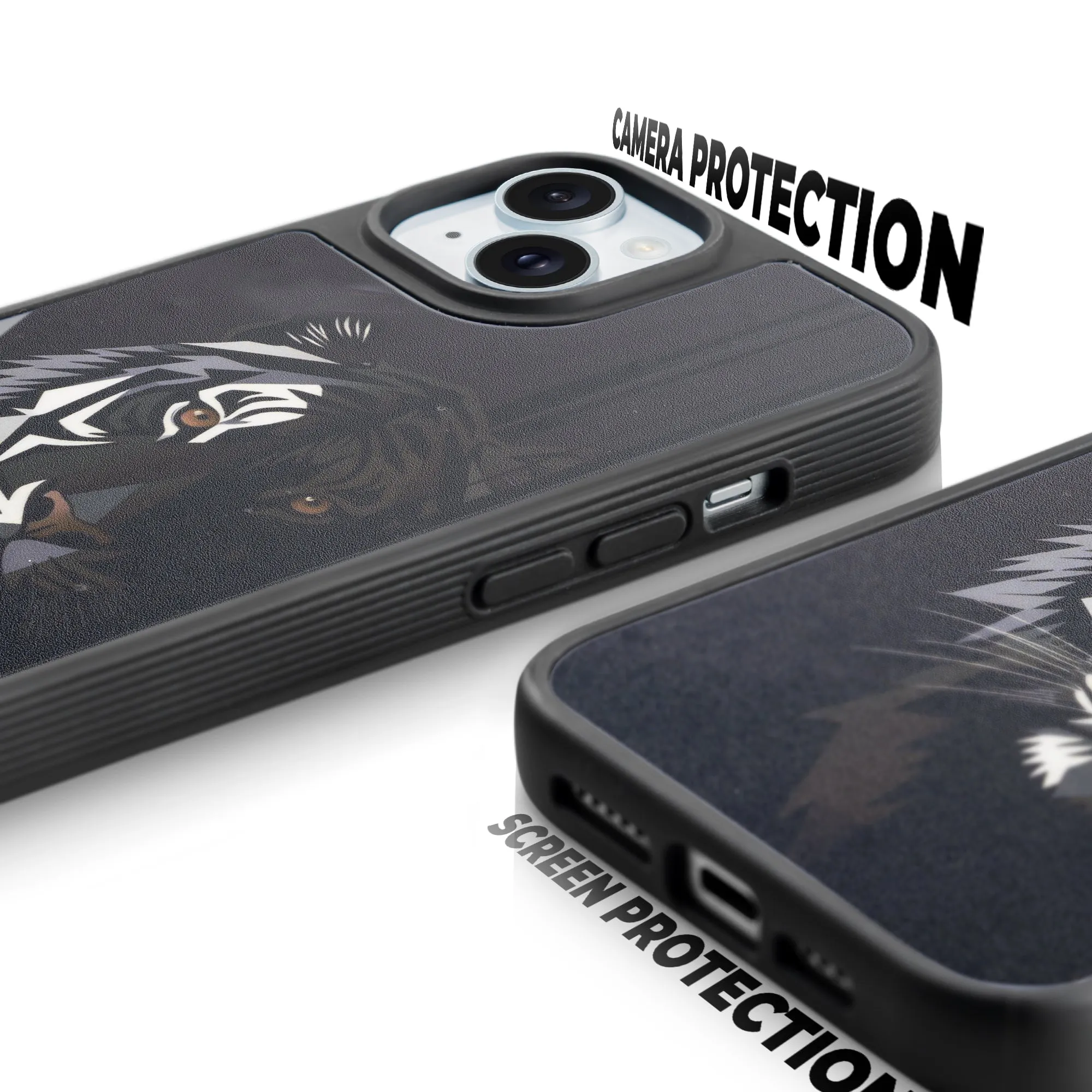 Silicone Textured Frame Printed Hard Back Case For Apple iPhone 15 With Raised Camera Bumper