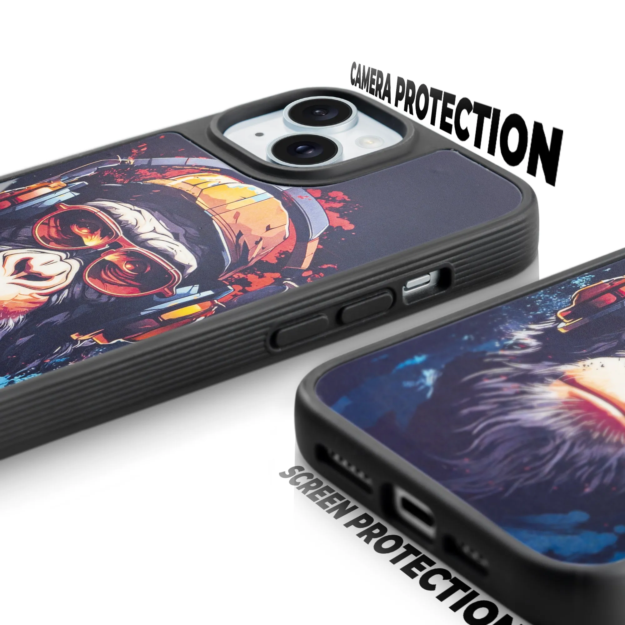 Silicone Textured Frame Printed Hard Back Case For Apple iPhone 15 With Raised Camera Bumper