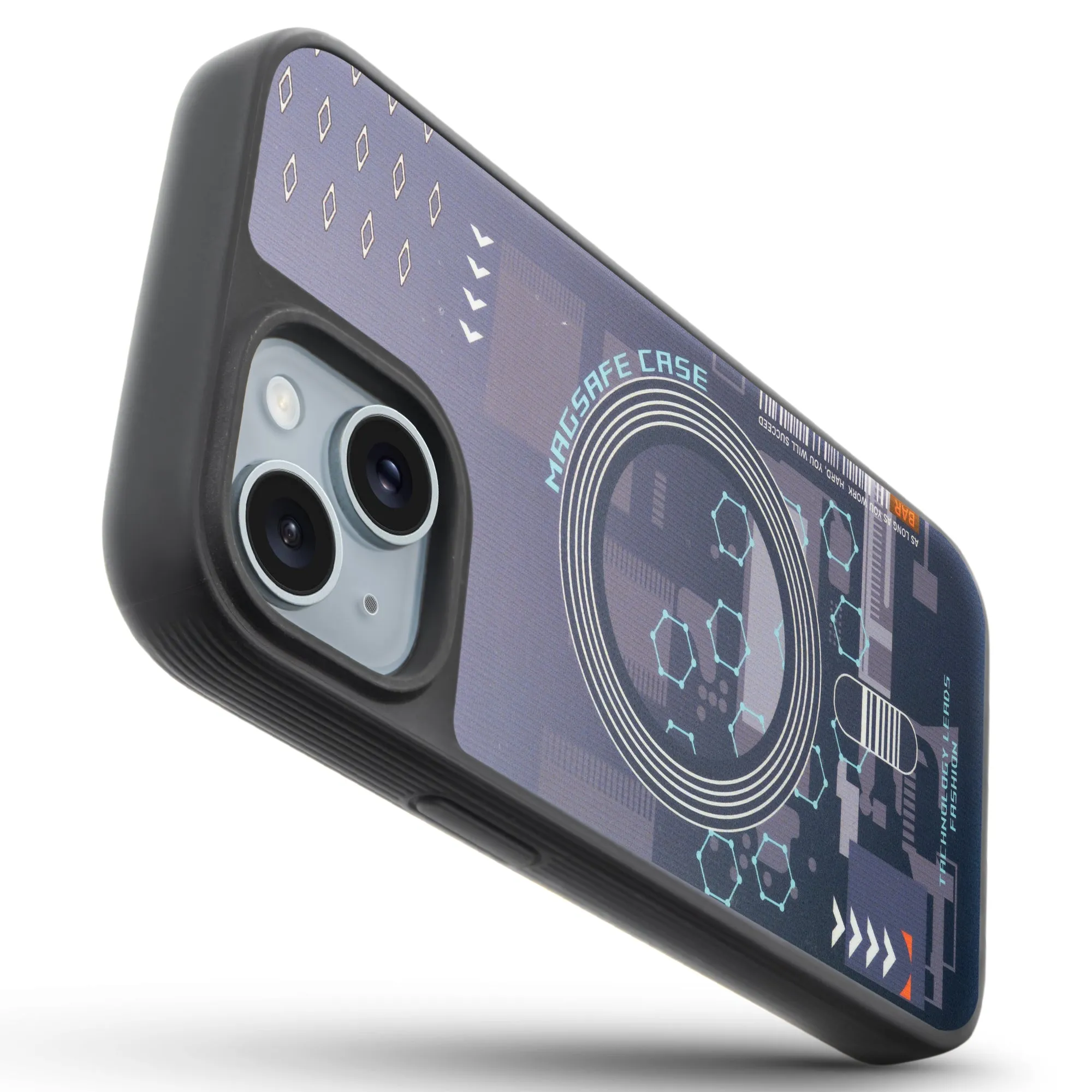 Silicone Textured Frame Printed Hard Back Case For Apple iPhone 15 With Raised Camera Bumper