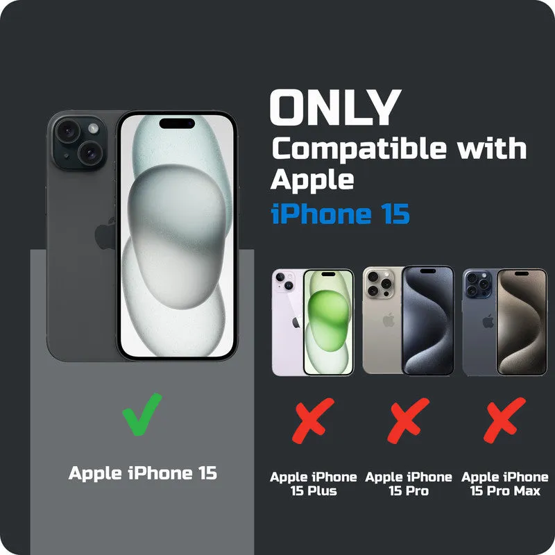 Silicone Textured Frame Printed Hard Back Case For Apple iPhone 15 With Raised Camera Bumper