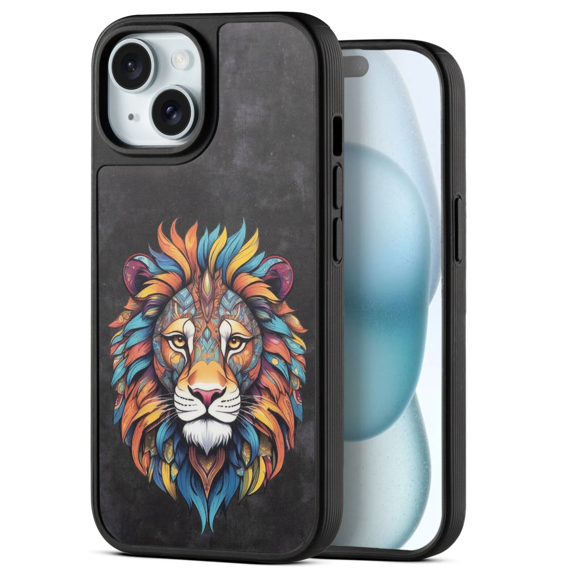 Silicone Textured Frame Printed Hard Back Case For Apple iPhone 15 With Raised Camera Bumper