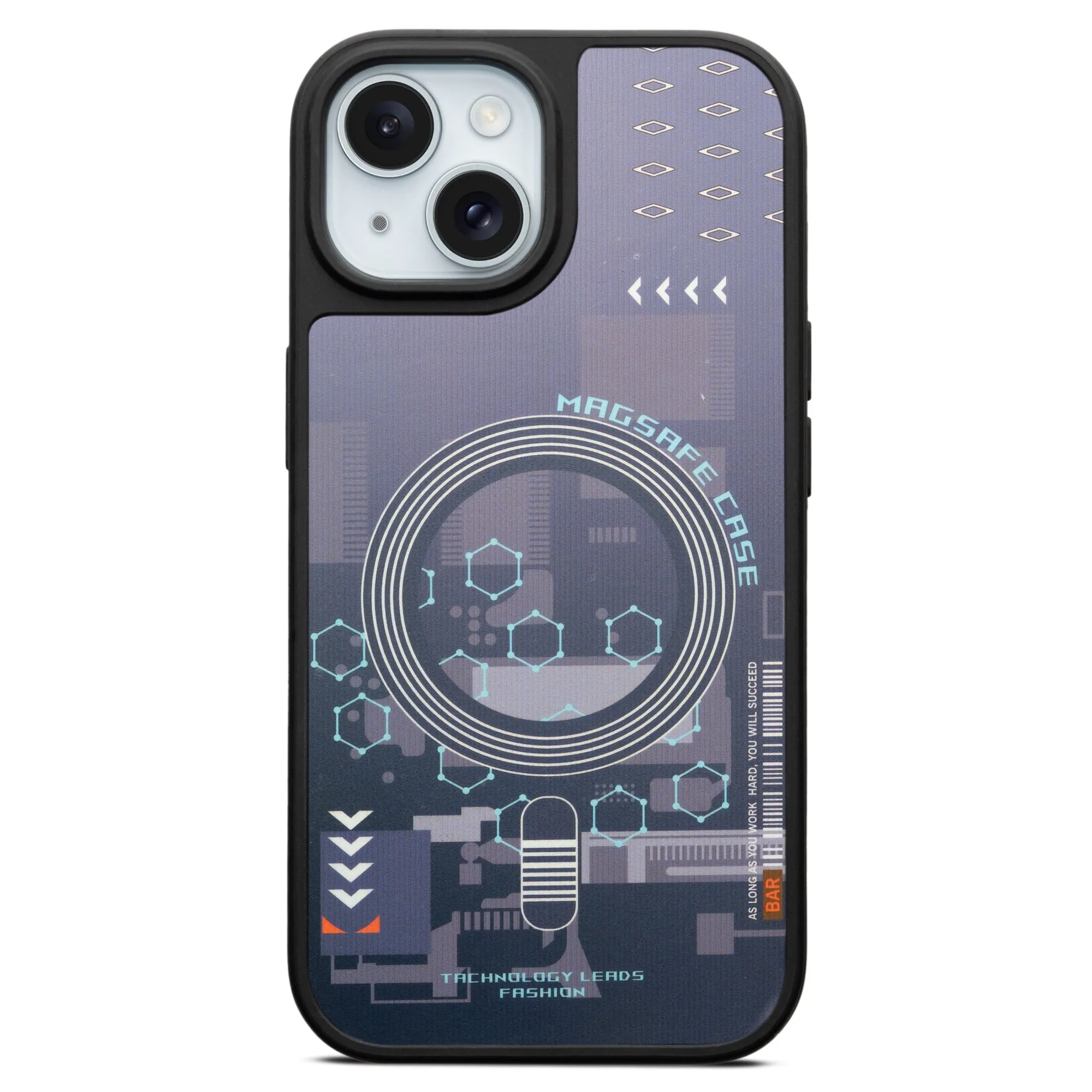 Silicone Textured Frame Printed Hard Back Case For Apple iPhone 15 With Raised Camera Bumper