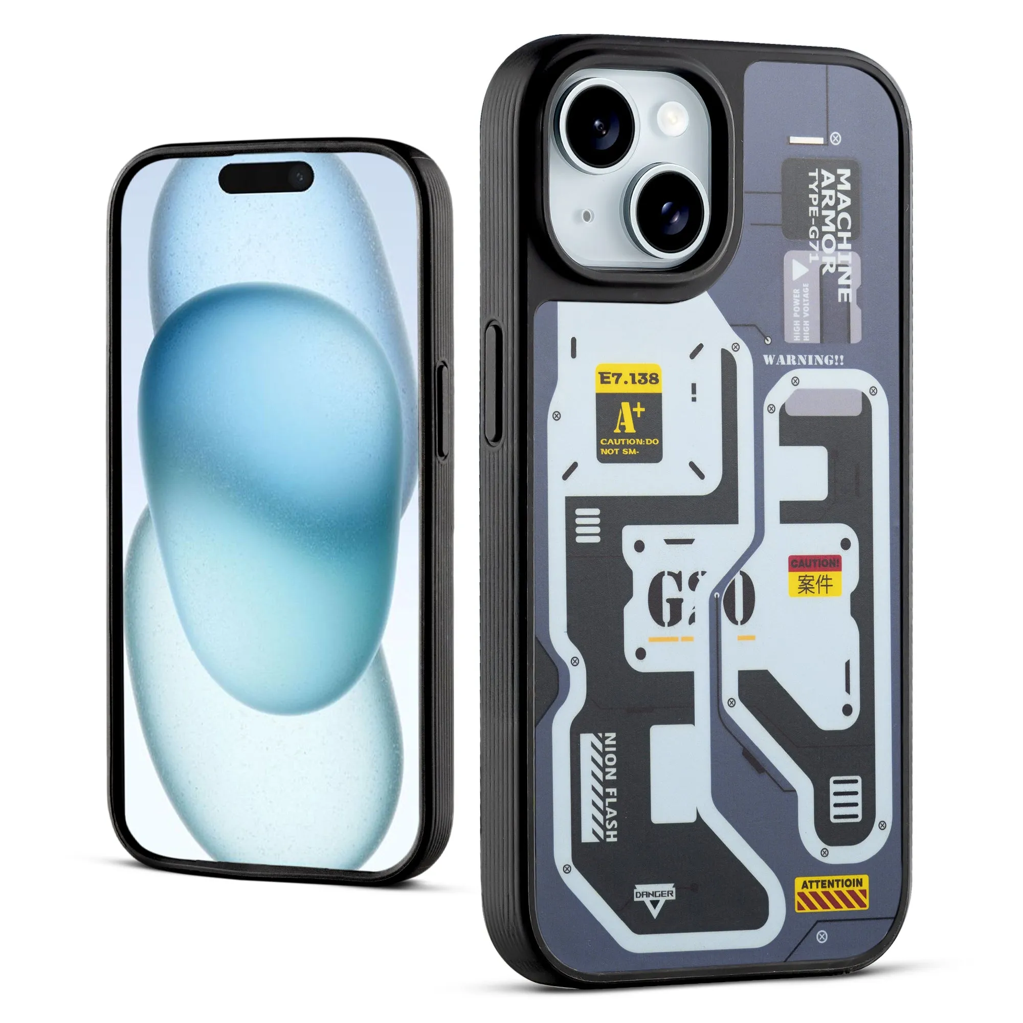 Silicone Textured Frame Printed Hard Back Case For Apple iPhone 15 With Raised Camera Bumper