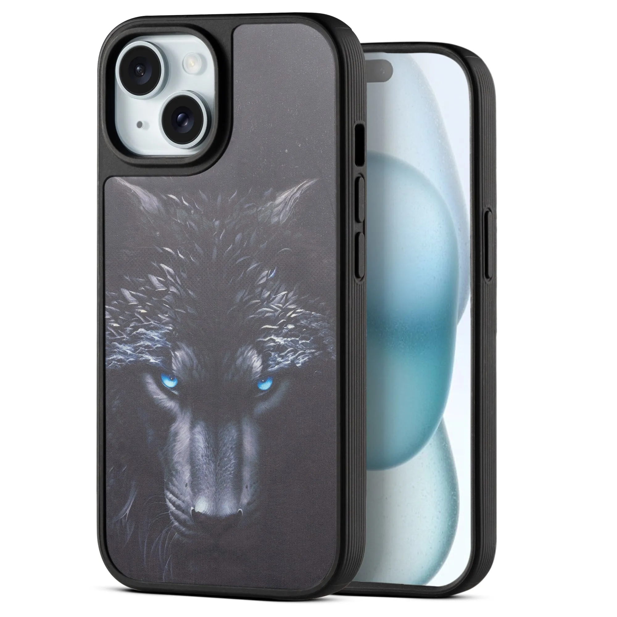 Silicone Textured Frame Printed Hard Back Case For Apple iPhone 15 With Raised Camera Bumper