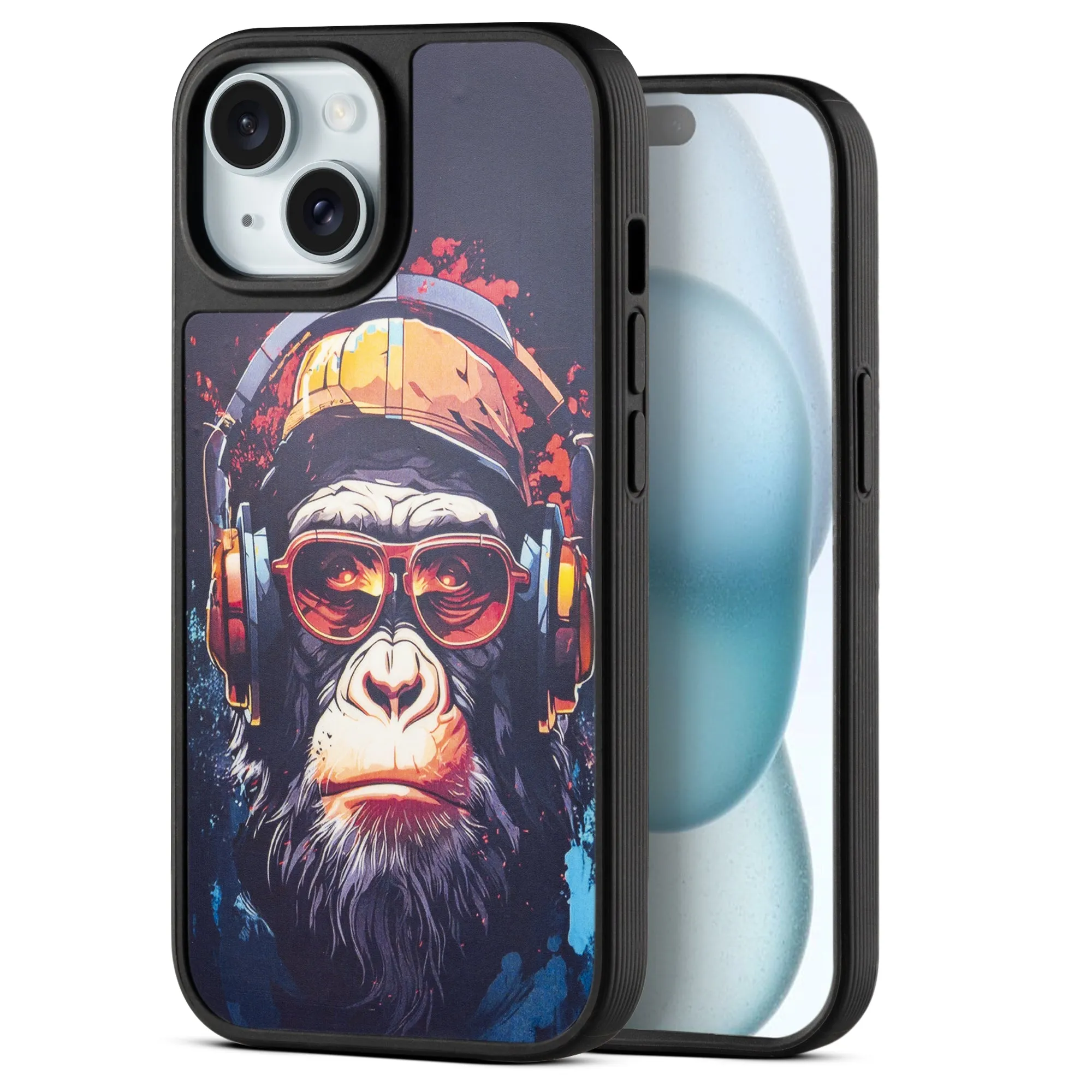 Silicone Textured Frame Printed Hard Back Case For Apple iPhone 15 With Raised Camera Bumper