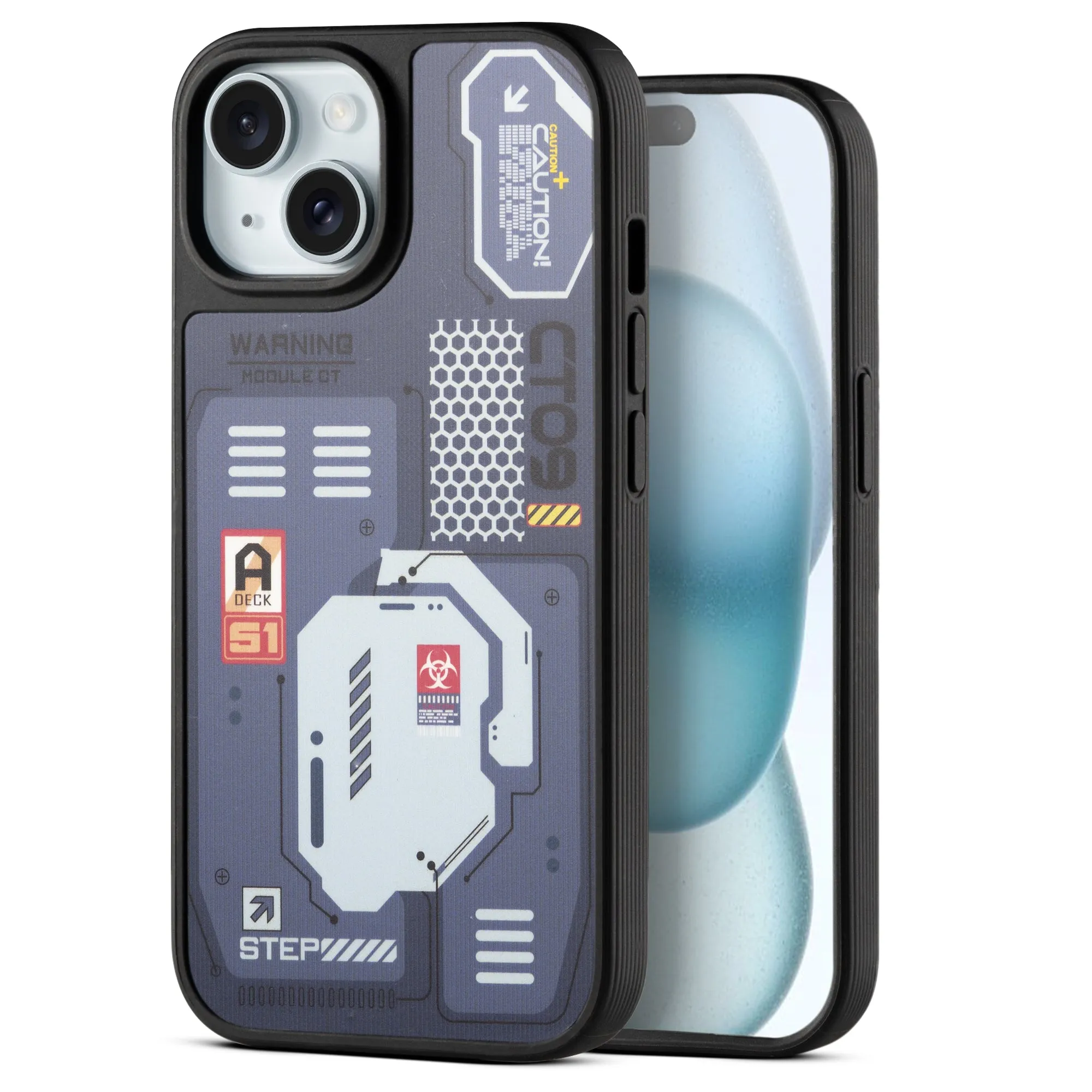 Silicone Textured Frame Printed Hard Back Case For Apple iPhone 15 With Raised Camera Bumper