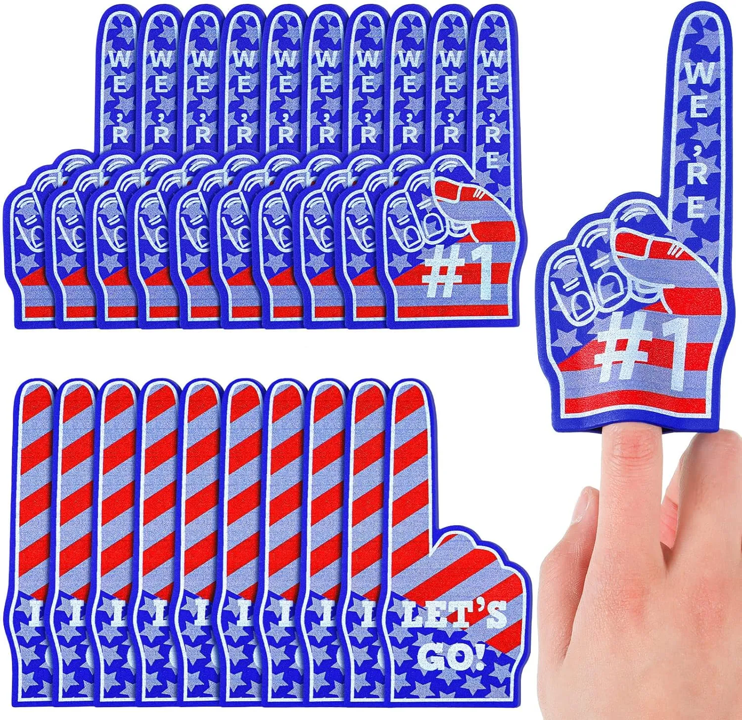 Sinmoe 48 Pieces 4th of July Mini Foam Finger #1 Sport Party Fan Favors Sports Foam Finger Basketball Baseball Football Soccer Team Cheerleader Gifts for Sporting Events Games Birthday Party Supplies