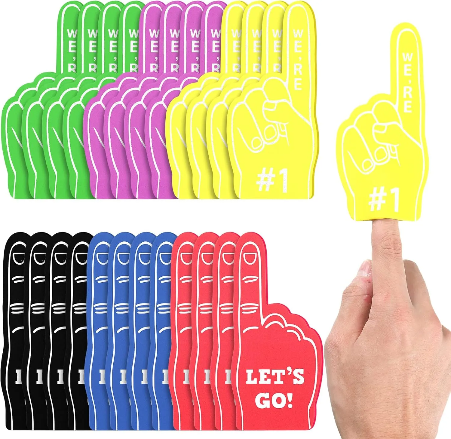 Sinmoe 48 Pieces Sport Party Favors Fan Foam Finger Mini #1 Basketball Baseball Football Soccer Team Cheerleader Gifts for Sporting Events Games Birthday Supplies