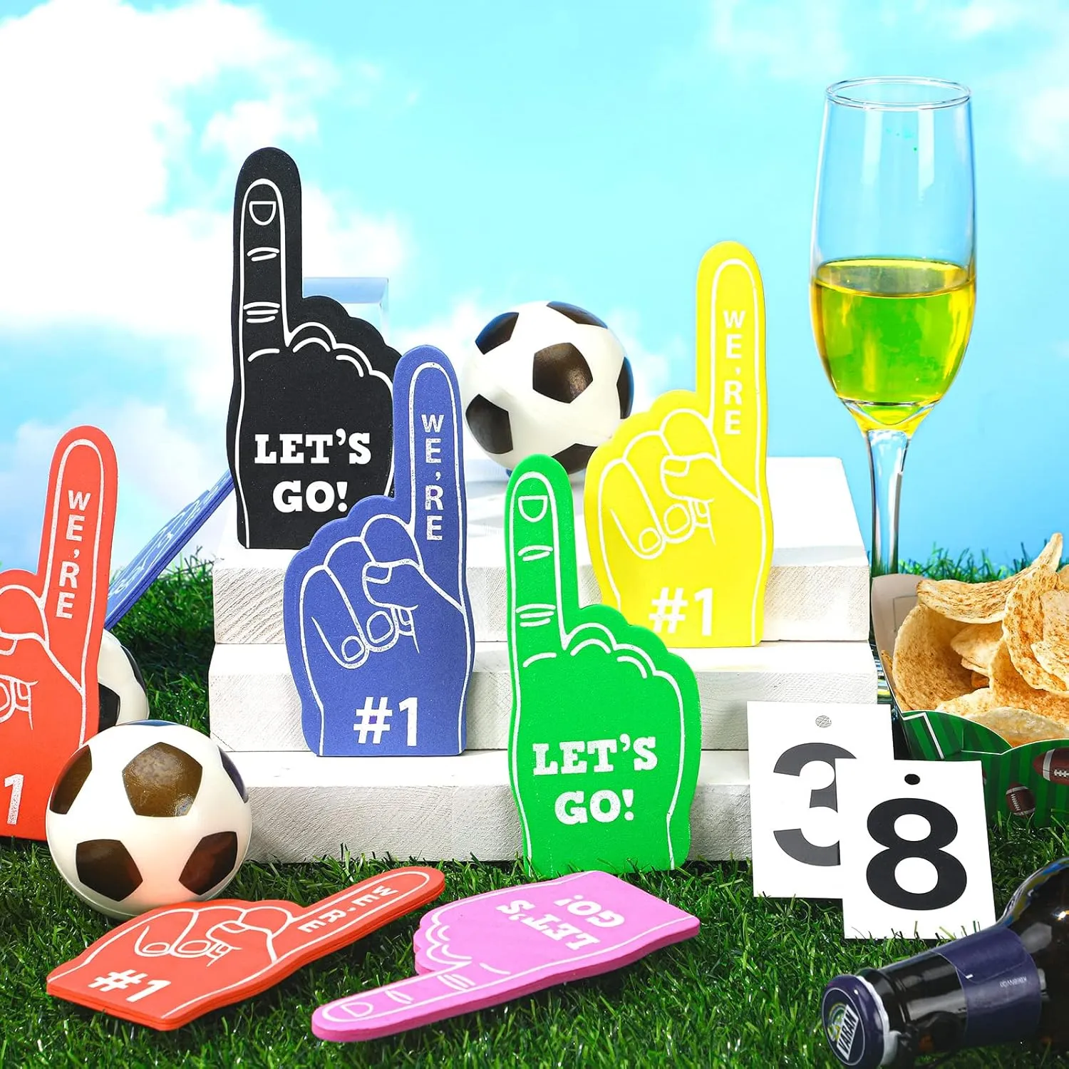 Sinmoe 48 Pieces Sport Party Favors Fan Foam Finger Mini #1 Basketball Baseball Football Soccer Team Cheerleader Gifts for Sporting Events Games Birthday Supplies