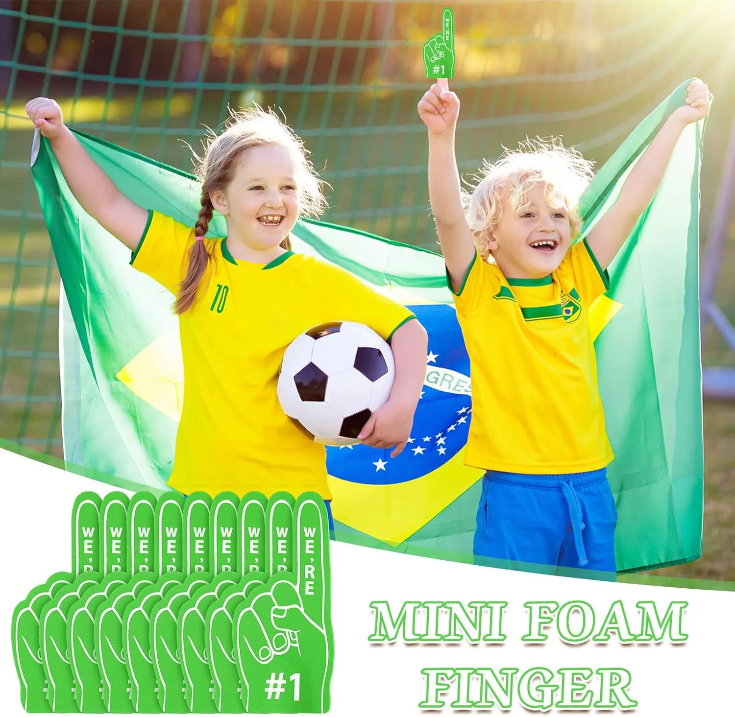 Sinmoe 48 Pieces Sport Party Favors Fan Foam Finger Mini #1 Basketball Baseball Football Soccer Team Cheerleader Gifts for Sporting Events Games Birthday Supplies