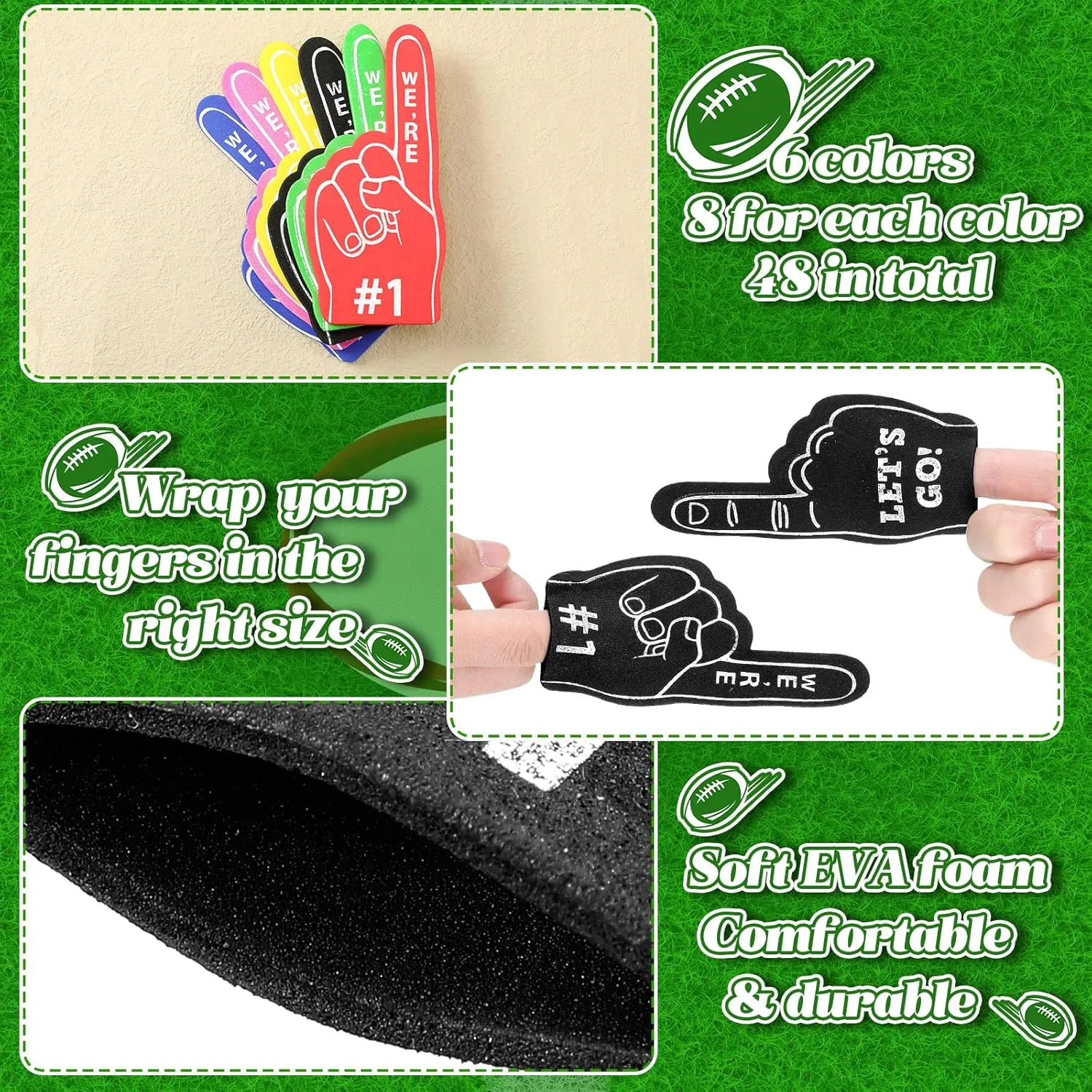 Sinmoe 48 Pieces Sport Party Favors Fan Foam Finger Mini #1 Basketball Baseball Football Soccer Team Cheerleader Gifts for Sporting Events Games Birthday Supplies