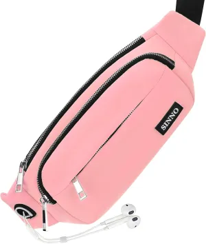 SINNO Large Crossbody Fanny Pack for Women Men Belt Bag With 4-Zipper Pockets for Travel Running Hiking Workout Dog Walking Outdoors Sport Fishing Waist Pack Bag Carrying All Phones