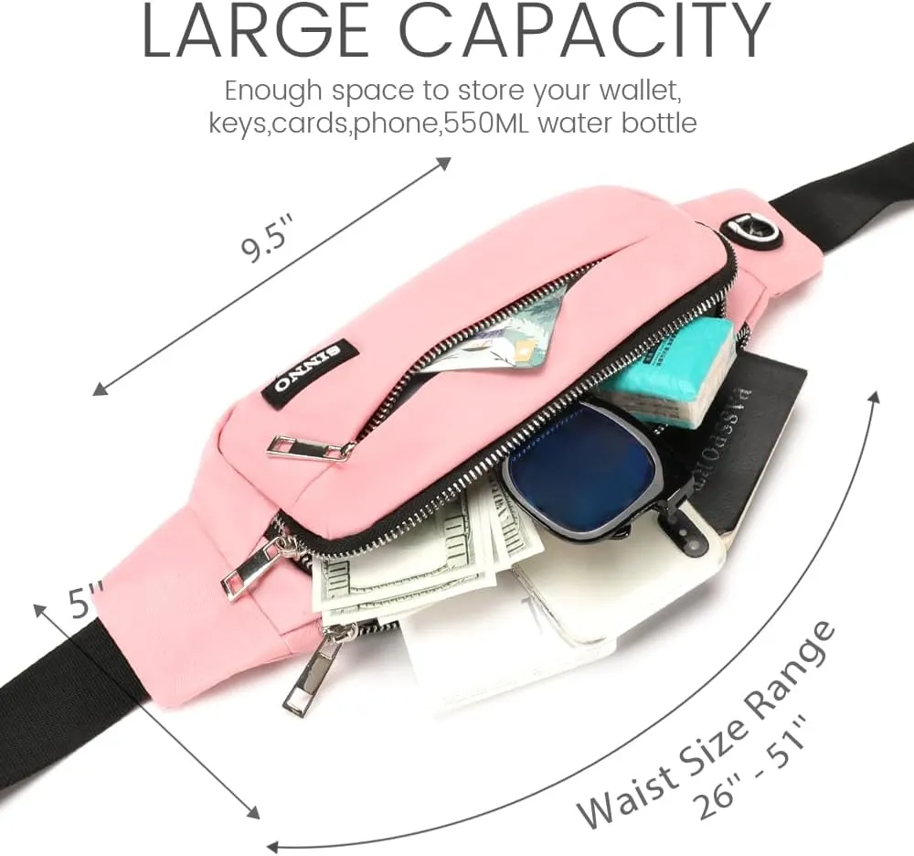 SINNO Large Crossbody Fanny Pack for Women Men Belt Bag With 4-Zipper Pockets for Travel Running Hiking Workout Dog Walking Outdoors Sport Fishing Waist Pack Bag Carrying All Phones