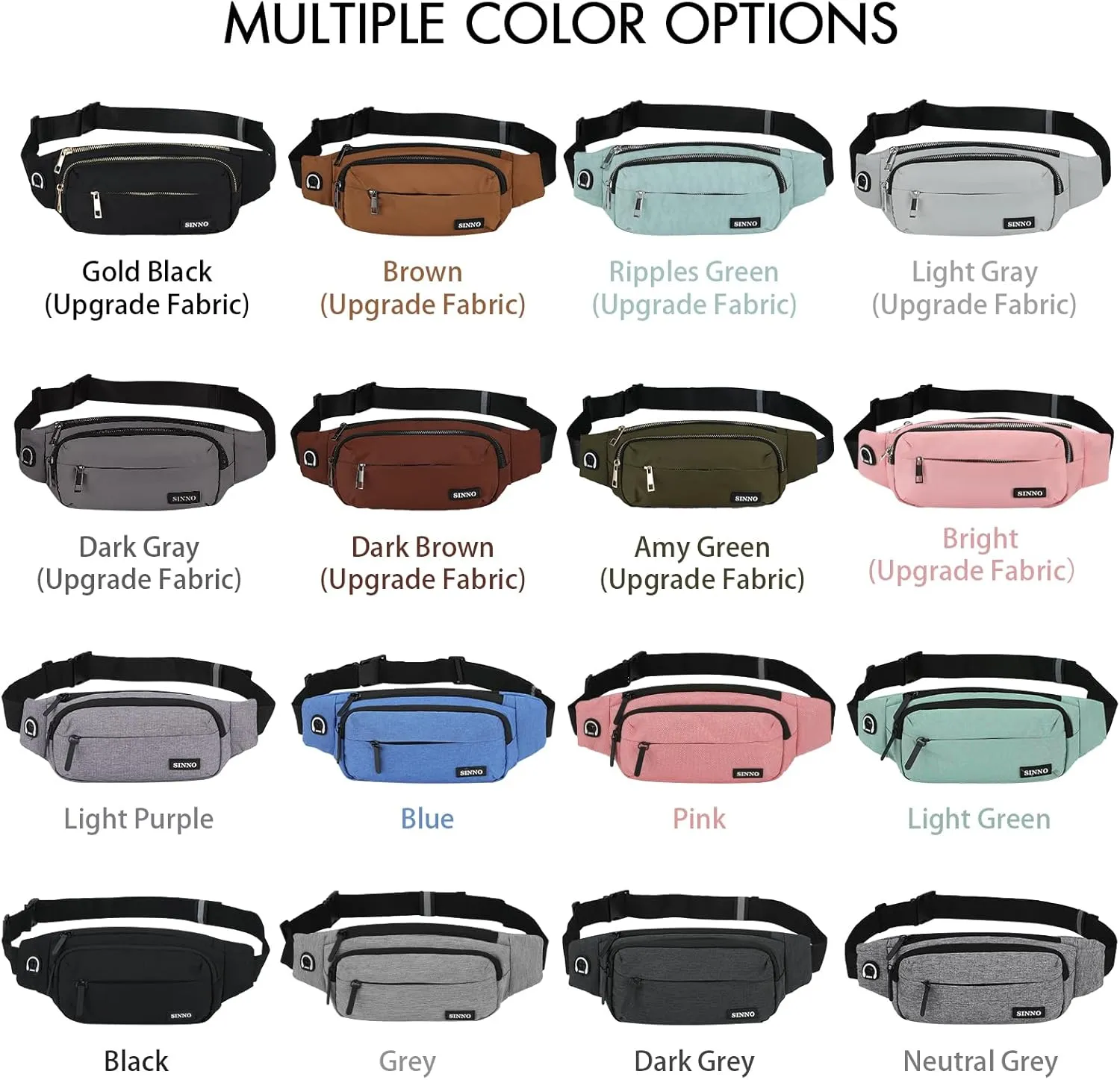 SINNO Large Crossbody Fanny Pack for Women Men Belt Bag With 4-Zipper Pockets for Travel Running Hiking Workout Dog Walking Outdoors Sport Fishing Waist Pack Bag Carrying All Phones