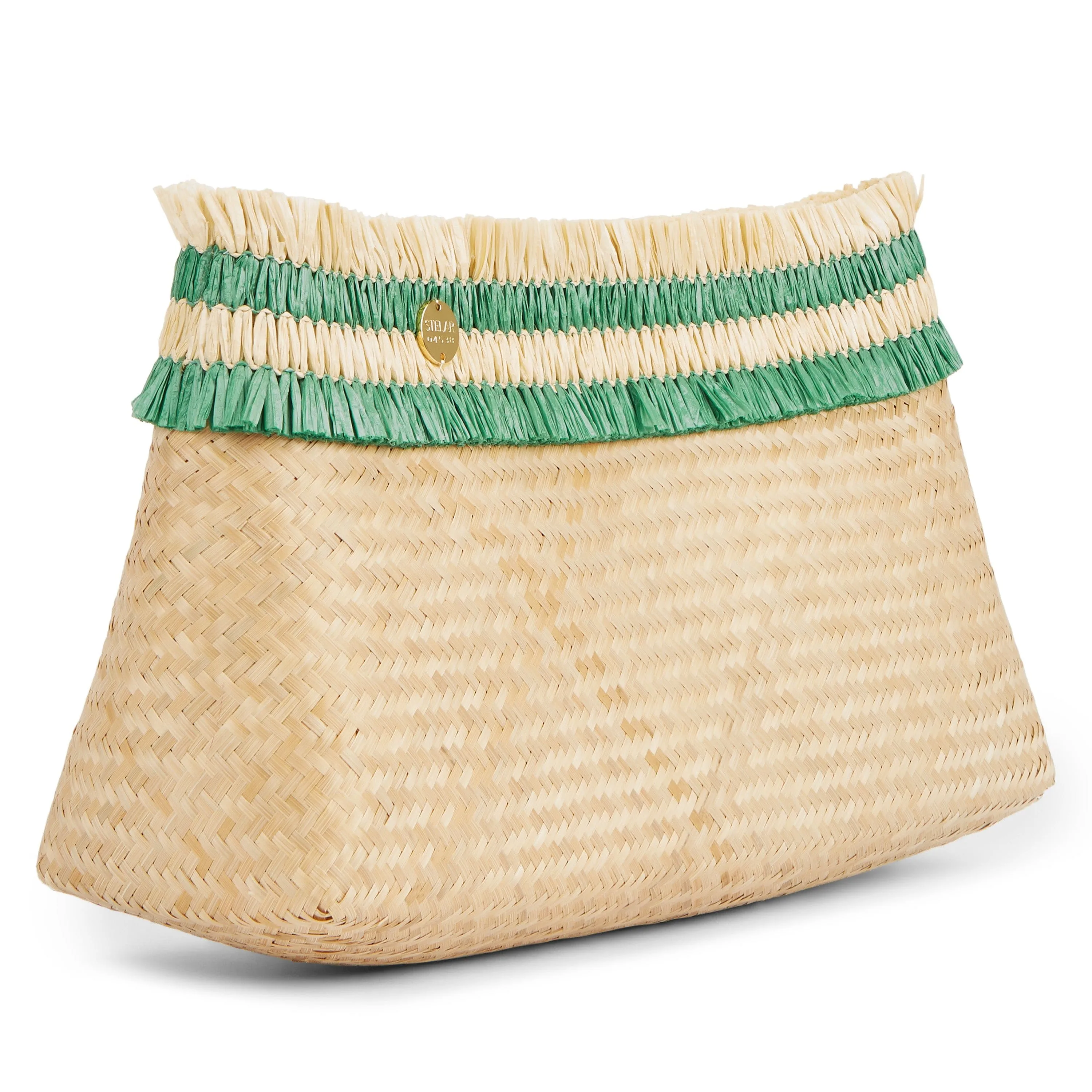 Sita Raffia & Bamboo Vegan Clutch Bag | Natural & Emerald Green