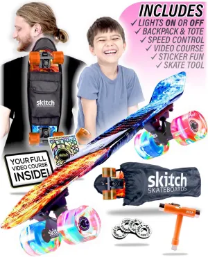 SKITCH Skateboards for Kids, Teens and Adults | Premium Skateboard Gift Set for Beginners and Pros Complete with Mini Cruiser Board   Skateboard Backpack   Video Course   Speed Control   Skate Tool