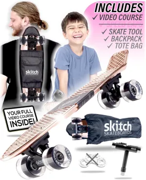 SKITCH Skateboards for Kids, Teens and Adults | Premium Skateboard Gift Set for Beginners and Pros Complete with Mini Cruiser Board   Skateboard Backpack   Video Course   Speed Control   Skate Tool