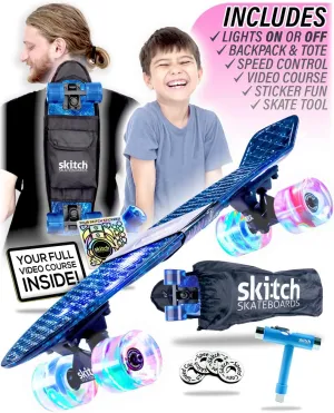SKITCH Skateboards for Kids, Teens and Adults | Premium Skateboard Gift Set for Beginners and Pros Complete with Mini Cruiser Board   Skateboard Backpack   Video Course   Speed Control   Skate Tool