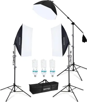 Skytex Softbox Lighting Kit 3Pack, 20x28in Soft Box | 135W 5500K E27 Bulb Continuous Photography Lighting, Photo Studio Lights Equipment for Camera Shooting, Video Recording