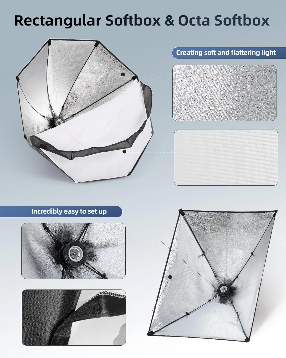 Skytex Softbox Lighting Kit 3Pack, 20x28in Soft Box | 135W 5500K E27 Bulb Continuous Photography Lighting, Photo Studio Lights Equipment for Camera Shooting, Video Recording