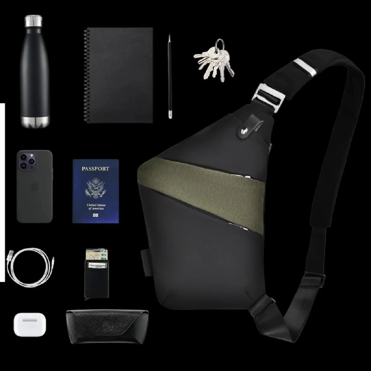 Slim Carry, The Slim Carry Sling Bag, Anti Theft Crossbody Bag, Carry Slim Carry Travel Safe Crossbody Bag (Black)