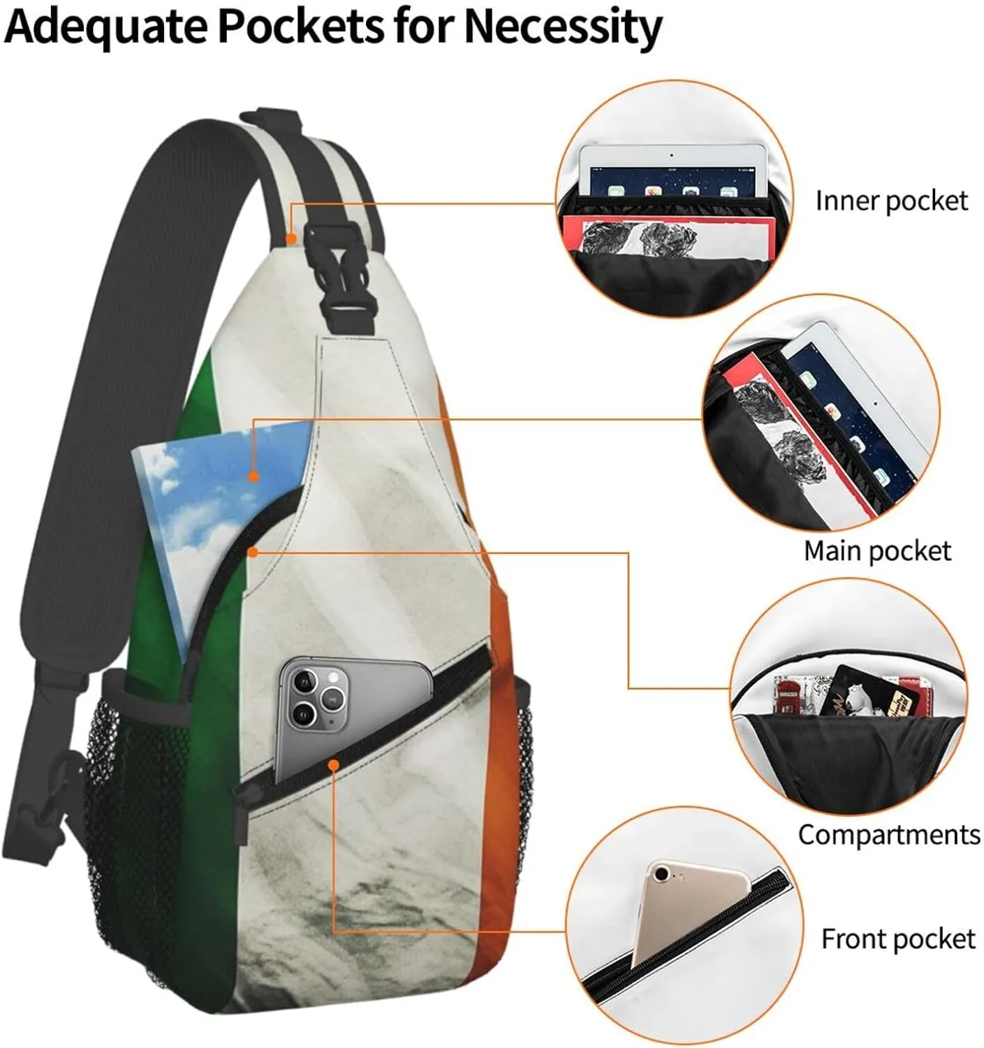 Sling Bag for Men Women Crossbody Backpack Irish Flag1 Crossbody Bag Chest Bag for Travel Sport
