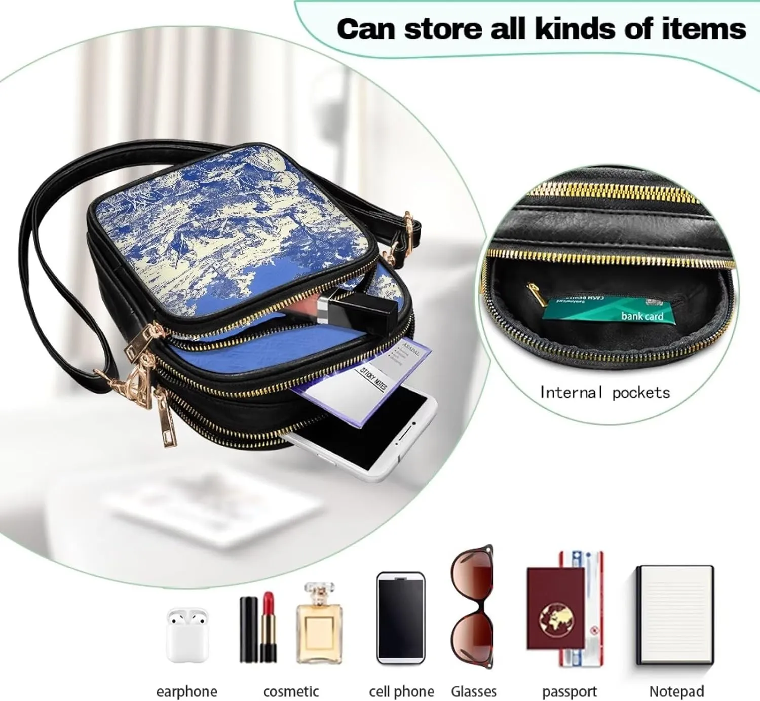 Small Crossbody Bags for Women, Daisy Sunflowers Cross Over Purse PU Leather Shoulder Handbags for Travel, Work