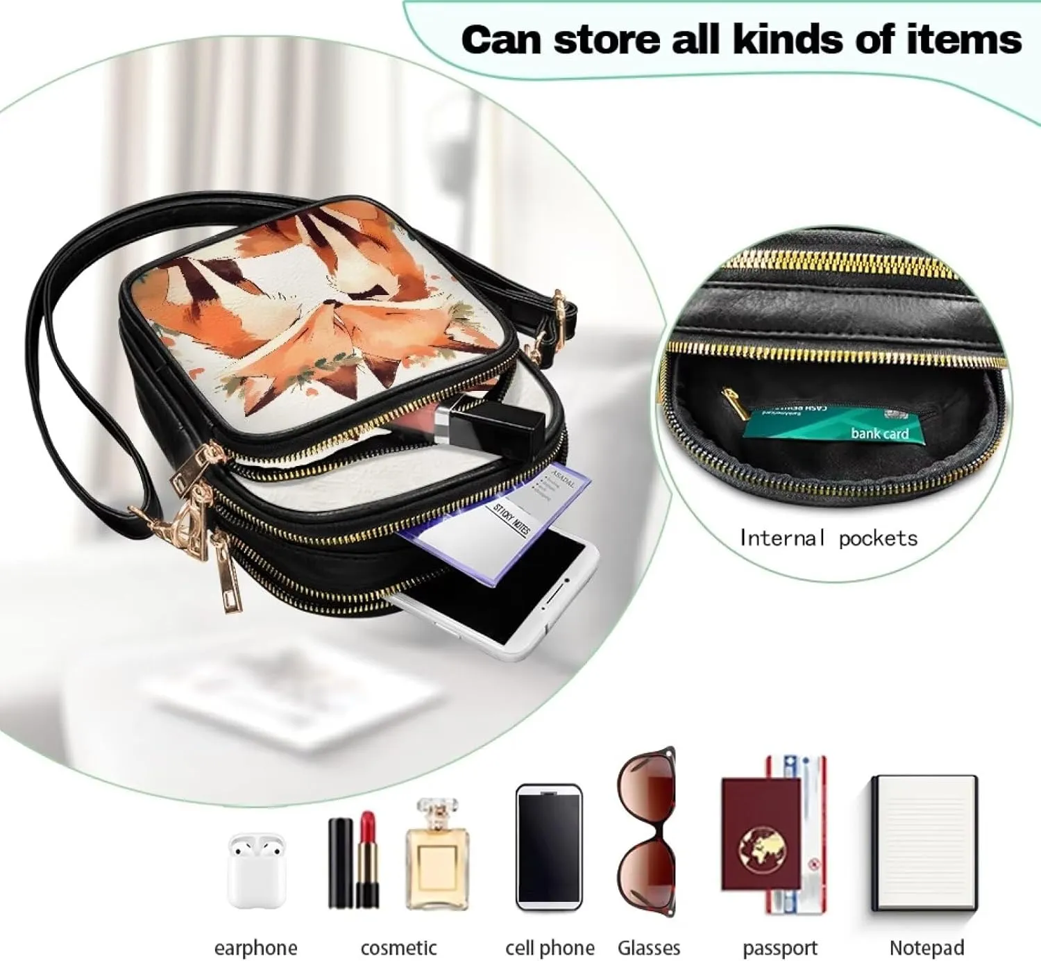 Small Crossbody Bags PU Leather Shoulder Handbags for Women, Travel Wallet Zipper Phone Pouch with Shoulder Strap