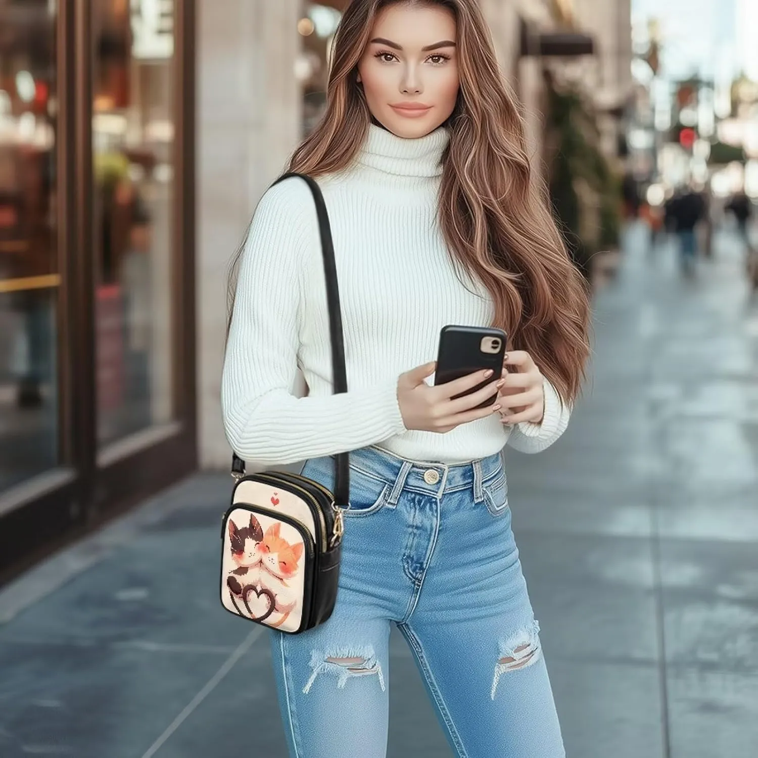 Small Crossbody Bags PU Leather Shoulder Handbags for Women, Travel Wallet Zipper Phone Pouch with Shoulder Strap
