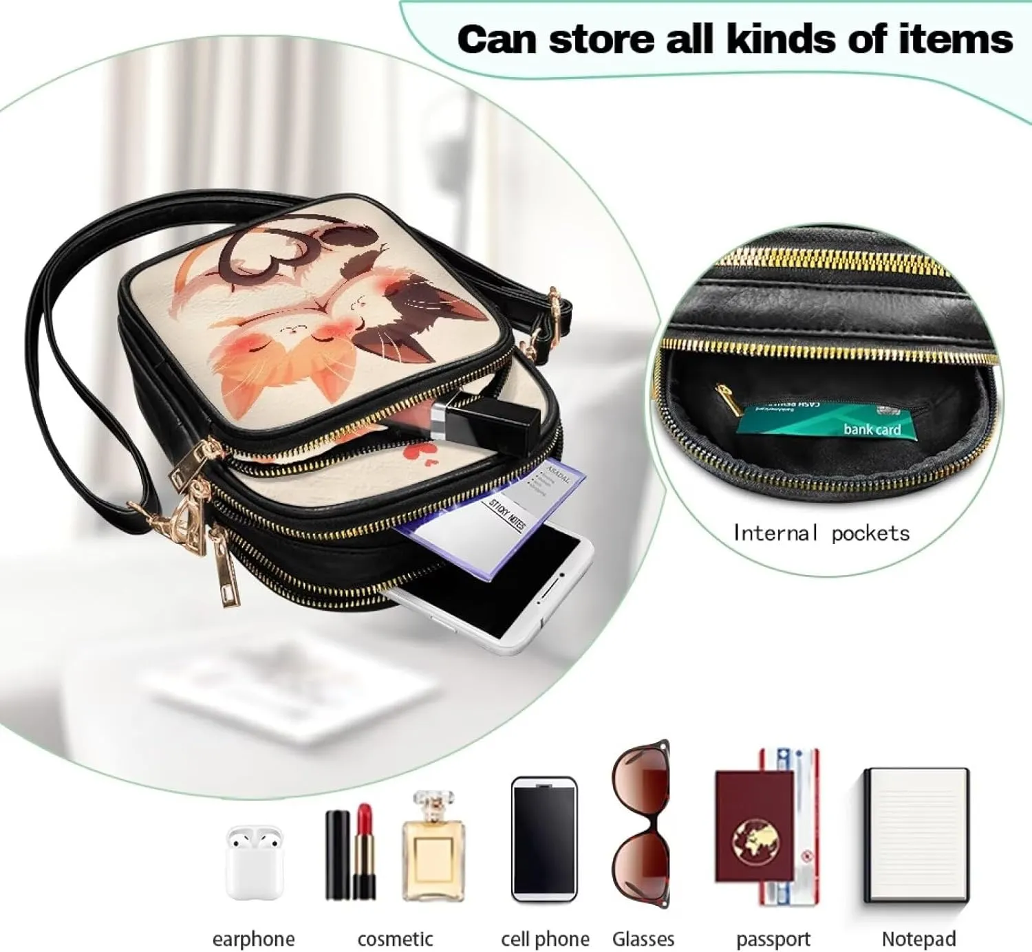 Small Crossbody Bags PU Leather Shoulder Handbags for Women, Travel Wallet Zipper Phone Pouch with Shoulder Strap