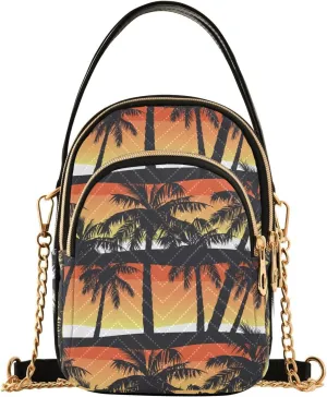 Small Crossbody Bags Tropical Palms Trees at Sunset Shoulder Bag for Women Quilted Wave Cross Body Bag