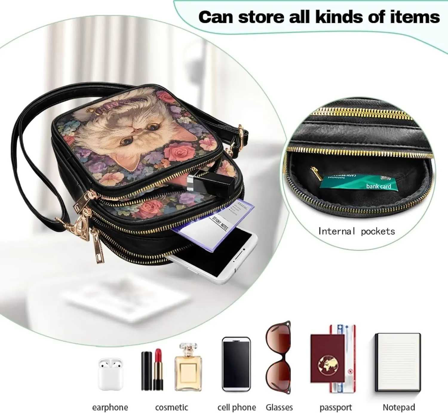 Small Crossbody Phone Bag, Hot Air Balloon PU Leather Cell Phone Purse Wallet, Mandala Folk Art Travel Sling Bag