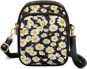 Small Crossbody Phone Bag, Hot Air Balloon PU Leather Cell Phone Purse Wallet, Mandala Folk Art Travel Sling Bag