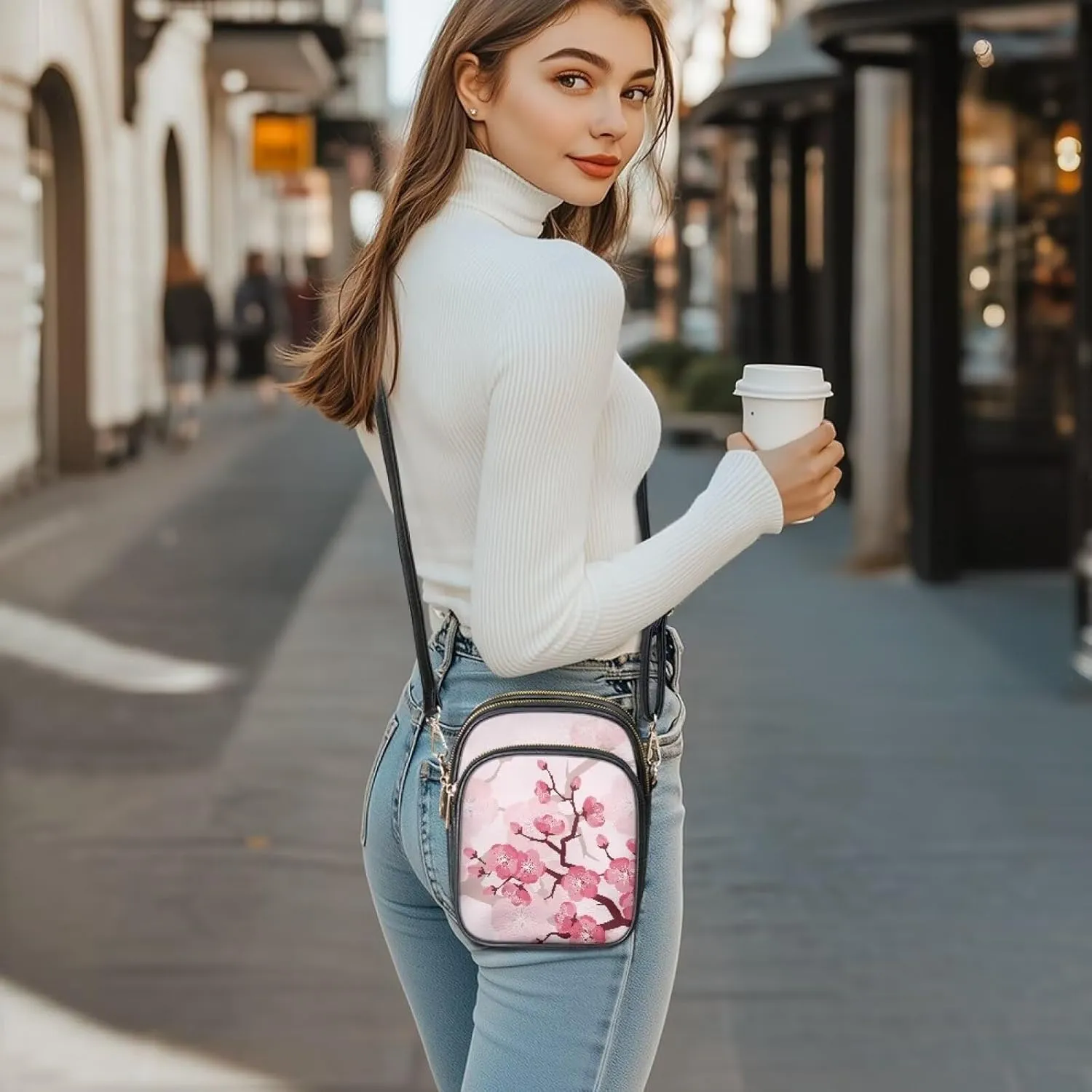 Small Crossbody Phone Bag, Hot Air Balloon PU Leather Cell Phone Purse Wallet, Mandala Folk Art Travel Sling Bag