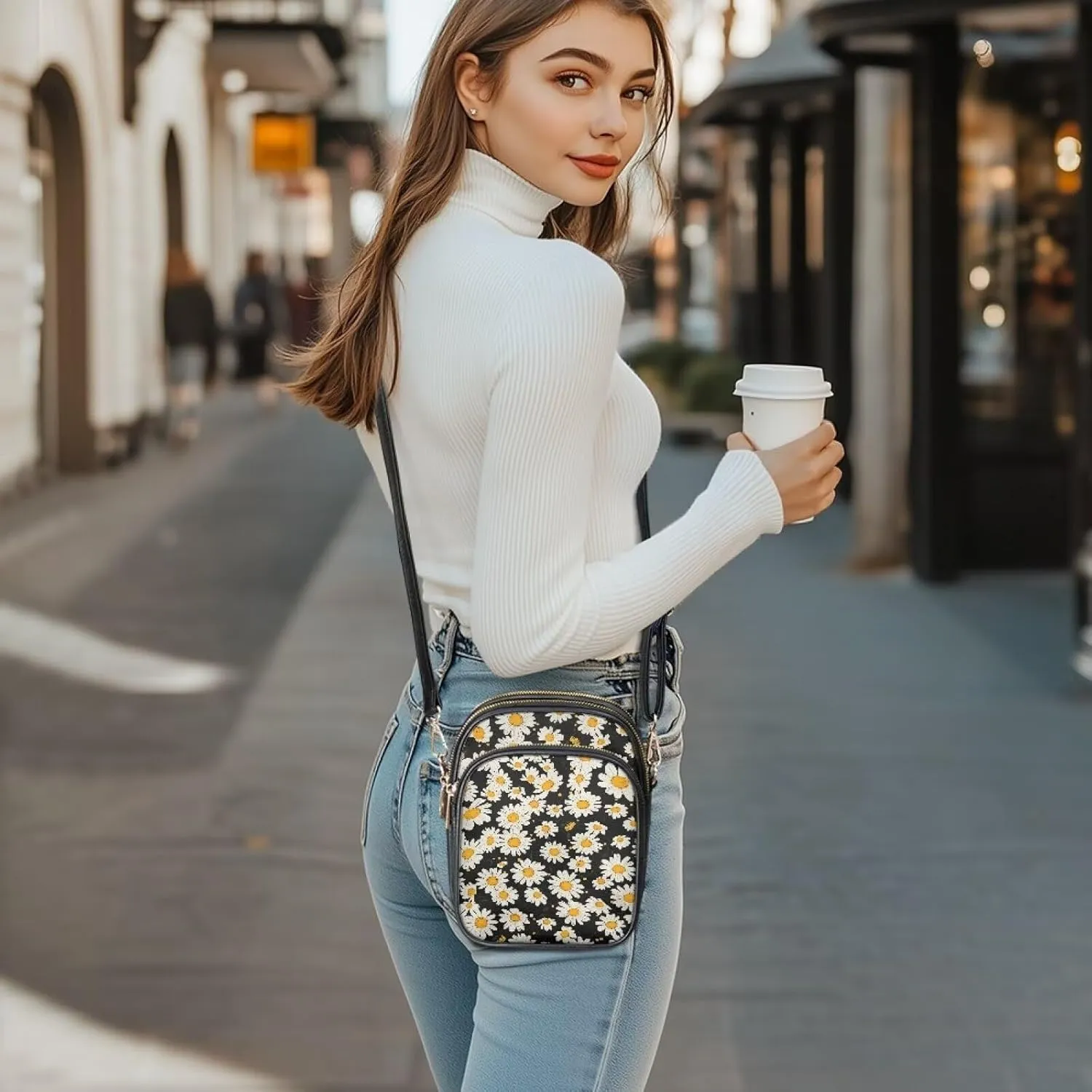 Small Crossbody Phone Bag, Hot Air Balloon PU Leather Cell Phone Purse Wallet, Mandala Folk Art Travel Sling Bag