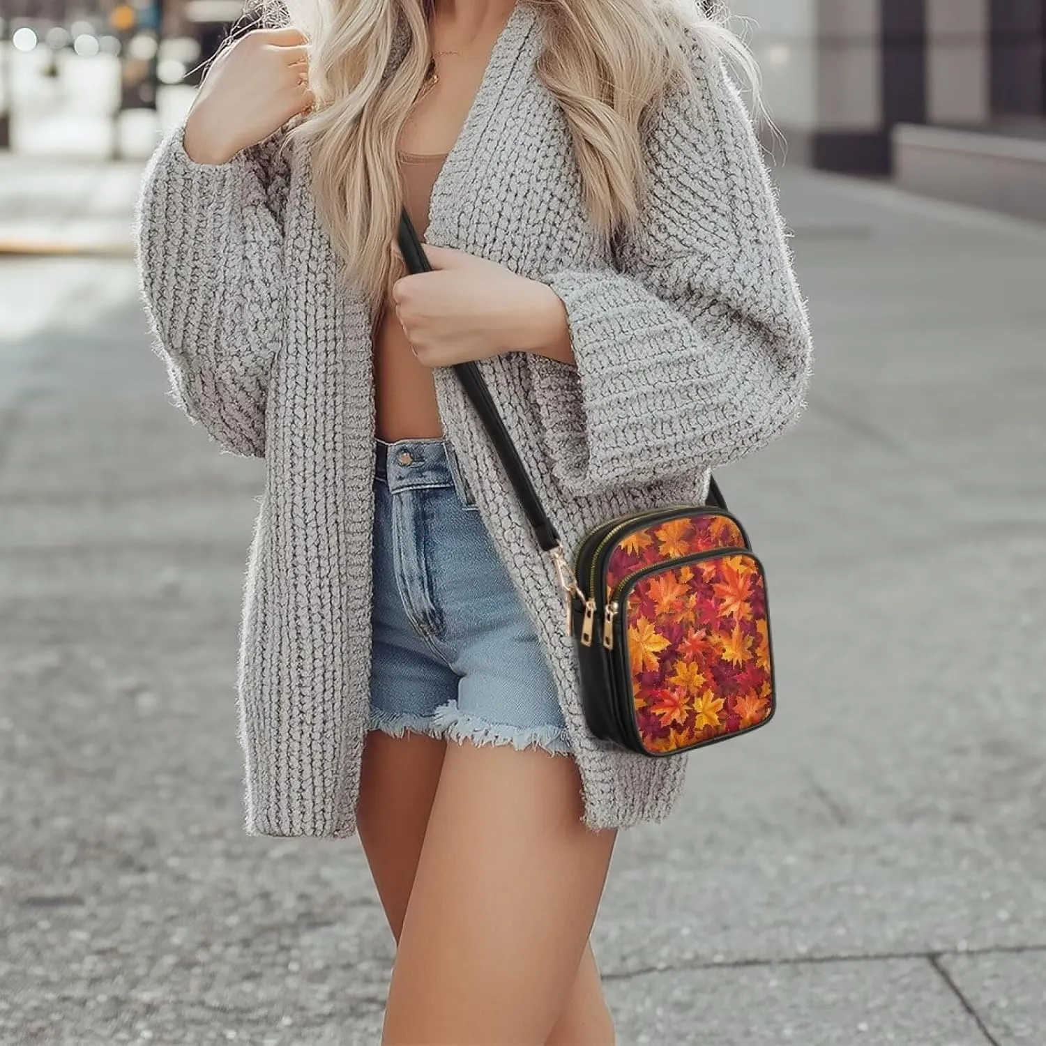 Small Crossbody Phone Bag, Hot Air Balloon PU Leather Cell Phone Purse Wallet, Mandala Folk Art Travel Sling Bag