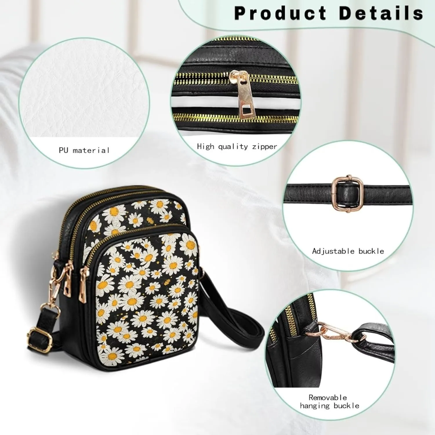 Small Crossbody Phone Bag, Hot Air Balloon PU Leather Cell Phone Purse Wallet, Mandala Folk Art Travel Sling Bag