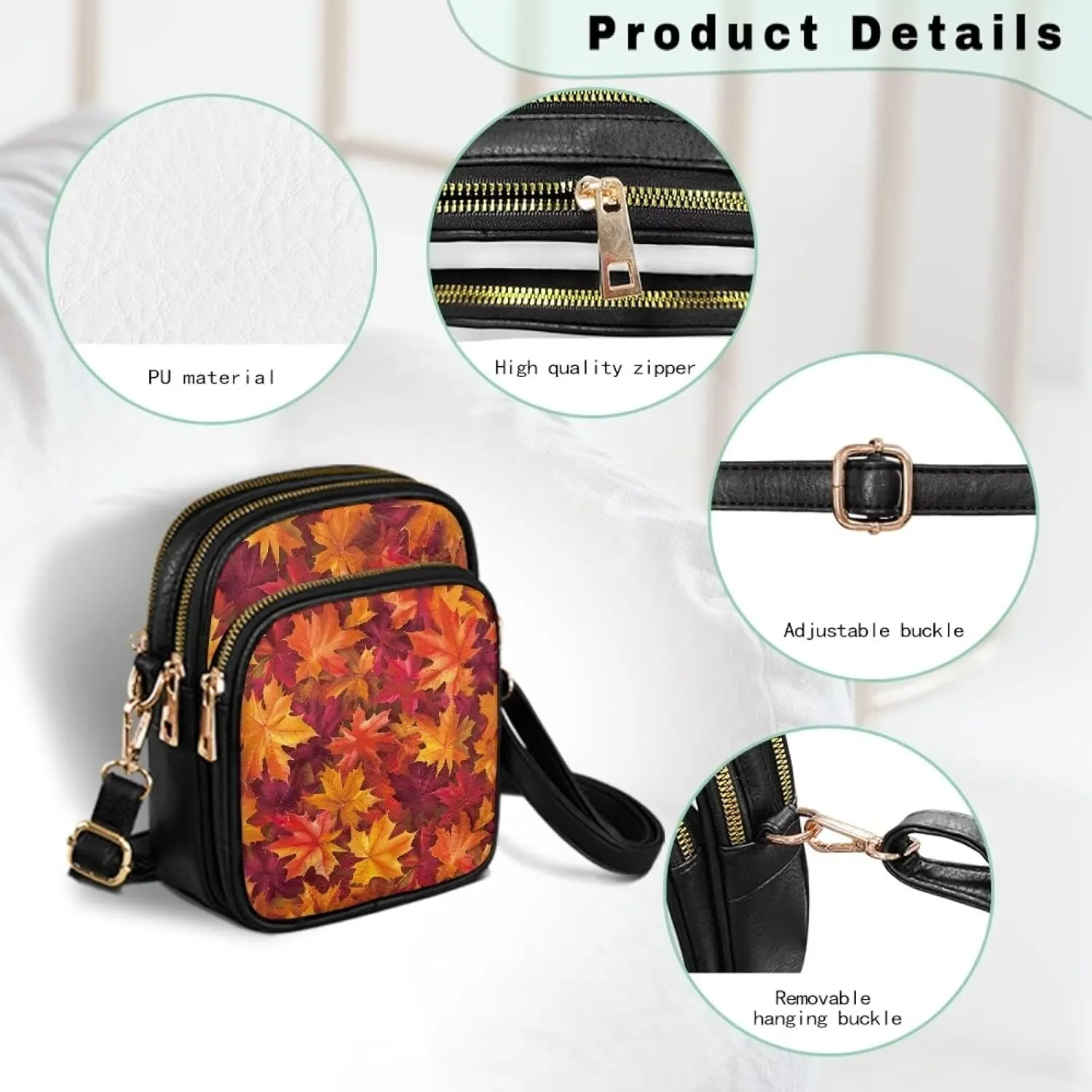 Small Crossbody Phone Bag, Hot Air Balloon PU Leather Cell Phone Purse Wallet, Mandala Folk Art Travel Sling Bag