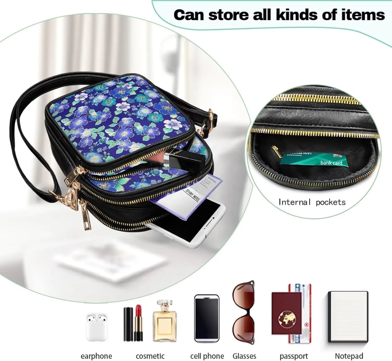 Small Crossbody Phone Bag, Hot Air Balloon PU Leather Cell Phone Purse Wallet, Mandala Folk Art Travel Sling Bag