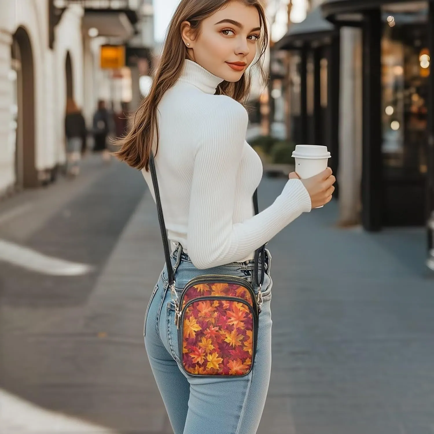 Small Crossbody Phone Bag, Hot Air Balloon PU Leather Cell Phone Purse Wallet, Mandala Folk Art Travel Sling Bag