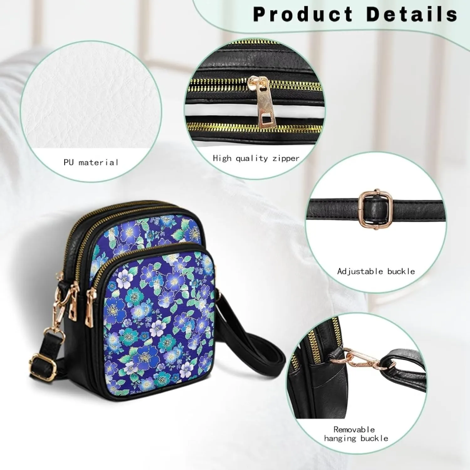 Small Crossbody Phone Bag, Hot Air Balloon PU Leather Cell Phone Purse Wallet, Mandala Folk Art Travel Sling Bag