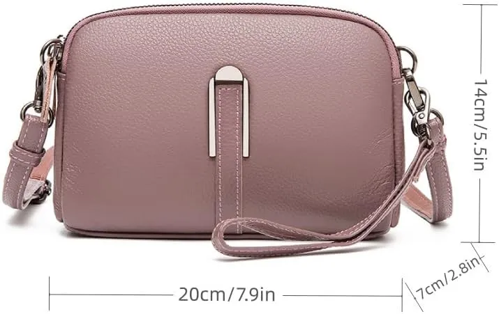 Small Genuine Leather Double Zip Camera Cross Body Purses Handbag Trendy Crossbody Bags for Women Ladies‘ Bag